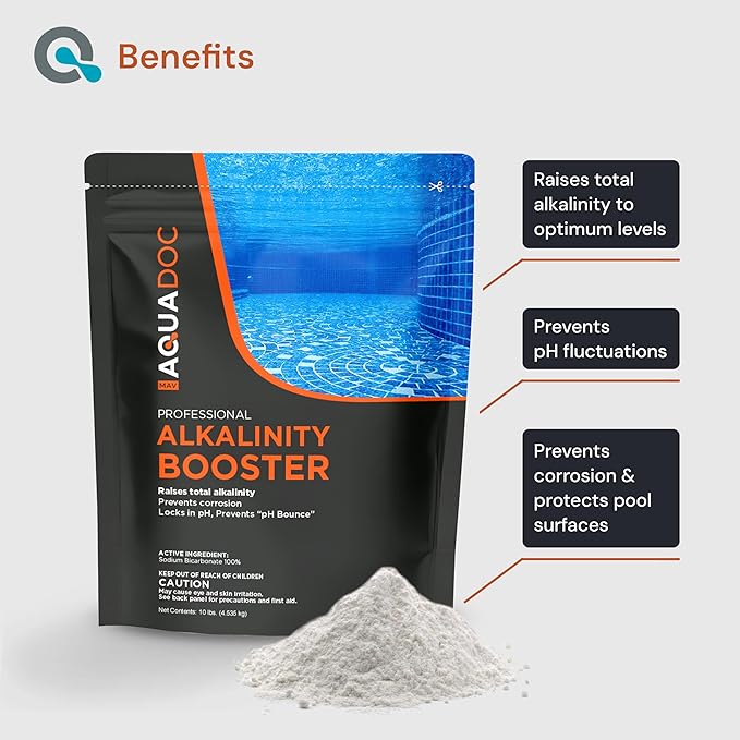MAV AquaDoc Pool Alkalinity Increaser - 10lb - Sodium Bicarbonate Alkalinity Increaser for Swimming Pools - pH Increaser - Pool Chemicals Made in USA