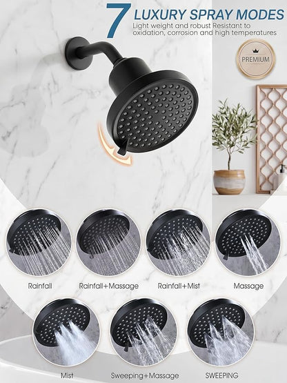 Black Fixed Shower Head and 25 Stage Shower Filter Combo, High Pressure 7 Spray Settings Filtered Showerhead with Water Softener Filter Cartridge for Hard Water