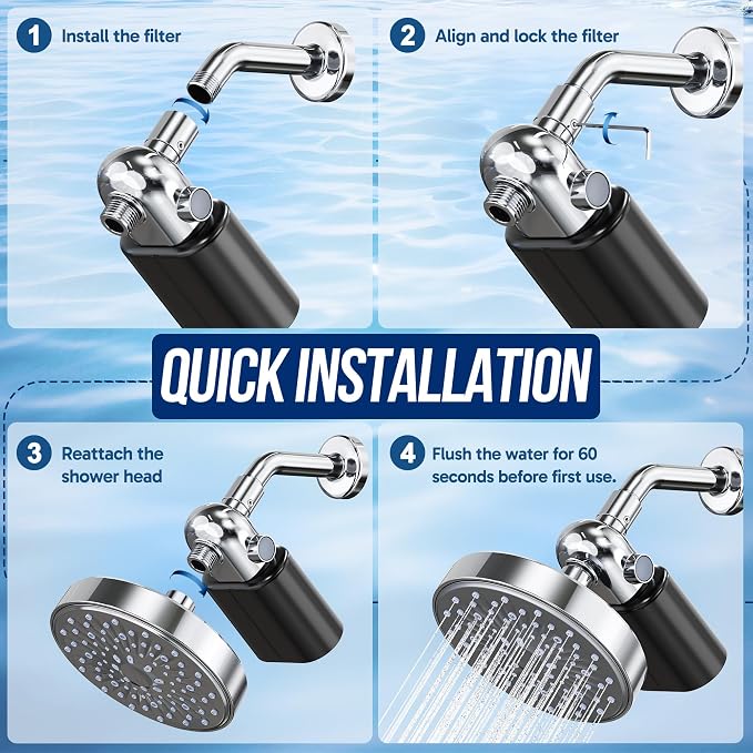 Veken Shower Filter to Reduce Chlorine, KDF Shower Head Filters with Activated Carbon and Calcium Sulfite for Filtered Shower Water, Filtro Para Ducha De Baño, Easy to Install, Black & Chrome