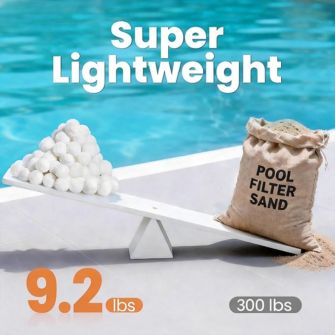 9.2 lbs Pool Filter Balls for Sand Filters, Reusable White Filter Media Balls for All Sand Filter Systems, Efficient & Lightweight Pool Sand Filter Balls, Replaces 300 lbs Pool Filter Sand