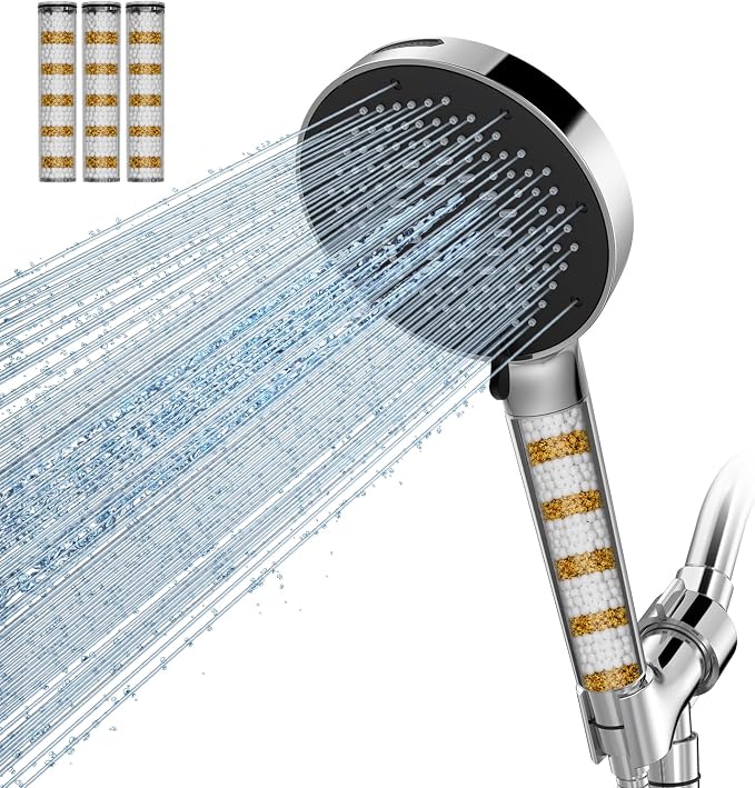 SR SUN RISE NSF Certified Filtered Shower Head with Handheld for Hard Water to Remove Chlorine High Pressure 9-Spray Setting (with Power Wash) Anti-Clog Nozzles (4 Filters, Chrome)