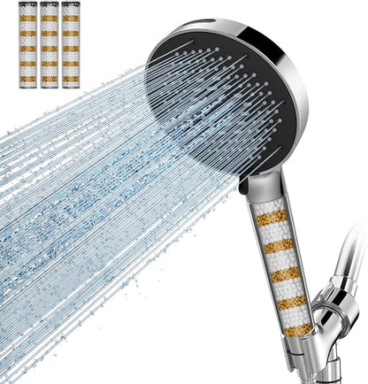 SR SUN RISE NSF Certified Filtered Shower Head with Handheld for Hard Water to Remove Chlorine High Pressure 9-Spray Setting (with Power Wash) Anti-Clog Nozzles (4 Filters, Chrome)