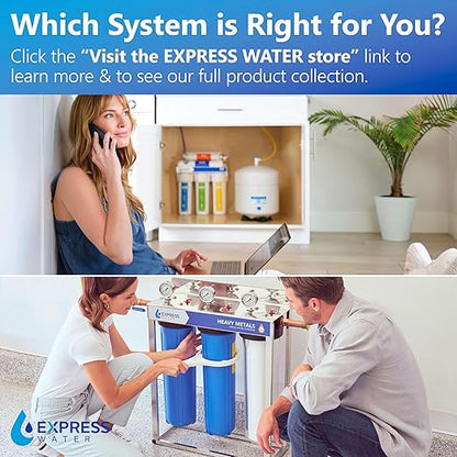 Express Water 3-Stage Whole House Water Filter System, Reduces Scale, Heavy Metals, PFAs, Lead, Arsenic, Chlorine & Chloramine, Includes Free-Standing Stainless Steel Frame & 3 Pressure Gauges