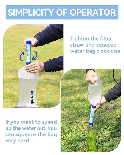 Squeeze Water Bag Compatible with Squeeze Water Filtration System,Foldable Squeeze Bag for Survival Water Filter Straw,2L Durable TPU Material Water Container,Pack of 2