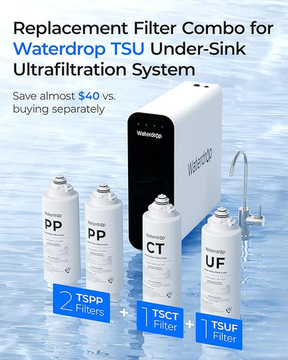 Waterdrop 2TSPP, TSUF, TSCT Under Sink Water Filter, Replacement for Waterdrop TSU Ultra-Filtration Under Sink Water Filter System