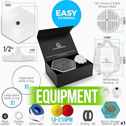 AquaHomeGroup Luxury Filtered Shower Head Set - 20 Stage Filter Reduces Chlorine, Heavy Metals and Sediment - Vitamin C E and A - White
