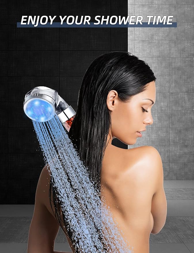 Cobbe Led Shower Head Set With Light,Handheld Showerhead with Hose and Base for Dry Skin&Hair,High Pressure Shower Heads With Filters-7 Colors Change Cyclically