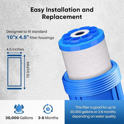 PUREPLUS 10"×4.5" String Wound Sediment Filter Compound With Iron Reducing Filter, Compatible With Whole House Water Filtration System For Well Water, 2 Pack