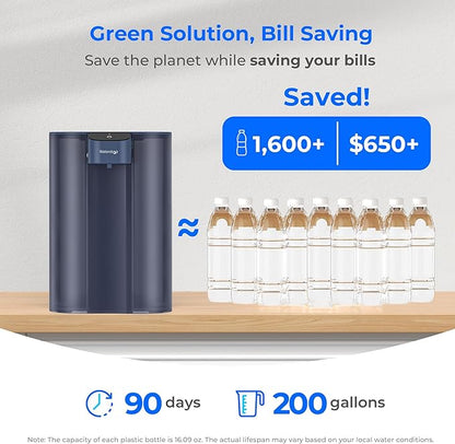 Waterdrop ED04B-L Mega Electric Water Filter Dispenser, Large 27-Cup, 200-Gallon Rechargeable Instant System, NSF/ANSI 42&53&401&372, Reduce PFOA/PFOS, Lead, Chlorine, Does not Lower TDS, Blue