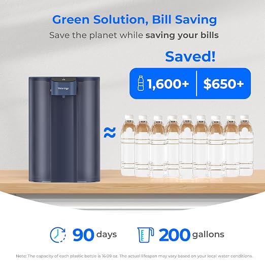 Waterdrop ED04B-L Mega Electric Water Filter Dispenser, Large 27-Cup, Blue | 200-Gallon Rechargeable Instant System, NSF/ANSI 42&53&401&372, Reduce PFOA/PFOS, Lead, Chlorine, Does not Lower TDS