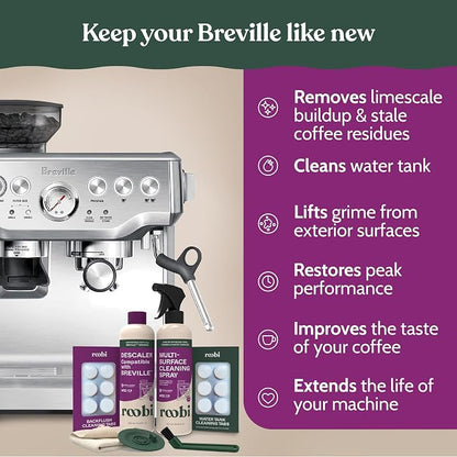 Roobi Espresso Complete Cleaning Kit Compatible with Breville | Descaling Solution, Espresso Cleaning Tablets, Water Tank Tabs, Multi-Surface Cleaner, 54mm Disc, Brush & Cloth