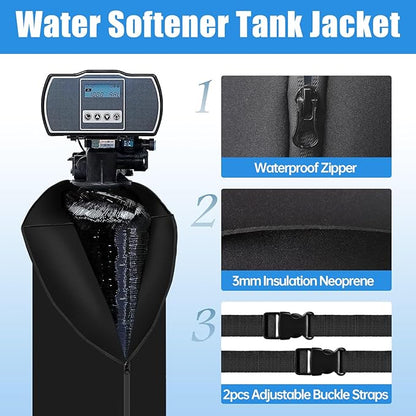 Water Softener Tank Jacket, 3mm Neoprene Water Softener Cover Insulated, Heavy Duty Tank Cover to Prevent Sweating, 10''D x 54''H- Black
