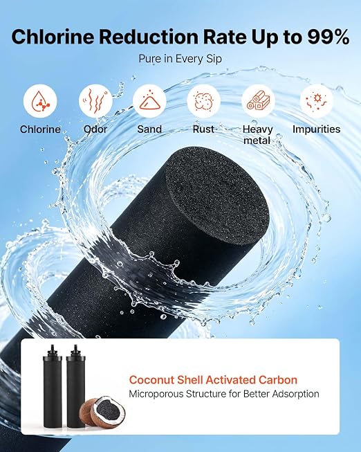 VEVOR Gravity-fed Water Filter System, 2.25G 304 Stainless-Steel Countertop Water Filtration System, Reduces Lead and up to 99% of Chlorine, with 2 Carbon Filters, Spigot, and Stand, for Home Camping
