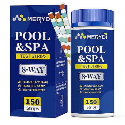 8-Way Pool Salt Test Strips,150 Strips Pool and Hot Tub Test Strips,Accurate Test Salt Bromine,Total Alkalinity,pH,Free Chlorine,Total Hardness, etc Pool Test Strips for Salt Water Testing Kit