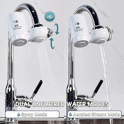 Faucet Mount Water Filtration System, BPA-Free Faucet Water Purifier for Sink, Filter Replaces 400 Gallon Water, Lasts Six Months, Includes 1 System/1 Filter, White