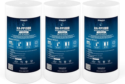 Ronaqua 10" x 4.5" Big Sediment Replacement Water Filter Cartridge, 5 Micron, NSF Certified, for Whole House, Compatible with RFC-BBSA, W15-PR, WFHD13001B, GXWH35F, HF45-10BLBK10PR and AP817, 3 Pack