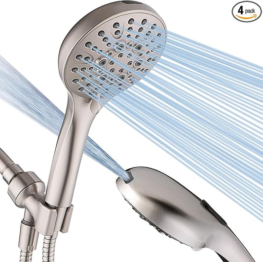 BRIGHT SHOWERS High Pressure Shower Head with Handheld, 9 Spray Settings Showerhead Built in Power Wash to Clean Tub and Pets, Extra Long 69" Hose, Adjustable Bracket, Brushed Nickel