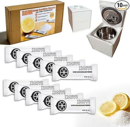 xcivi 10PCS Citric Acid Descaling Powder for Stainless Steel Humidifier | Single 28g Sachet, One-step Clean, Multi-use for Kettle Distiller, Gentle Safe Formula, Cost-effective Sufficient Supply