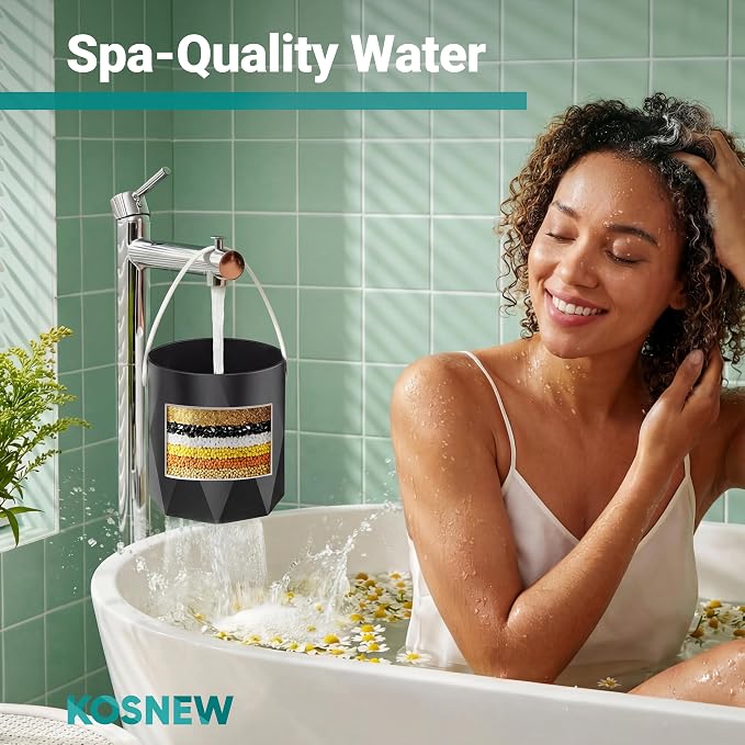 Bath Faucet Filter, 10-Stage Advanced Shower Water Filter | For Tub with 3,000 Gallon Non-Spill Filtration, Removes Chlorine, Fluoride, Hardness, Baby-Safe, Soften Hard Water