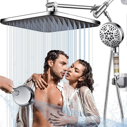 Tandem Shower Head with Filters-14'' Rainfall ShowerHead,Filtered Power Wash Handheld for Hard Water,High Pressure Output, Reduces Dry Itchy Skin, Improves Condition of Your Body, Hair
