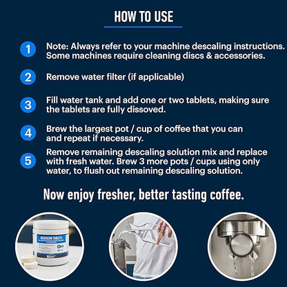 Essential Values Descaling Tablets, Descaler for Keurig Coffee Machines, Coffee Maker Cleaner for Breville, Delonghi, Jura, Miele, Bosch, Tassimo Espresso Machines and Miele Steam Ovens (Pack of 12)