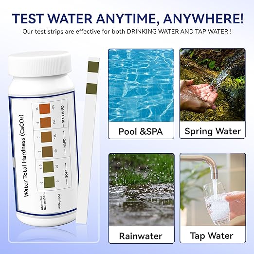 Water Hardness Test Kit,150 Strips-Double Color Pads,Hard Water Test Kit for Home,Drinking Water Tap Water Well Pool Spa Water Softener Quick Accurate Water Quality Testing Kit with Sample Tube