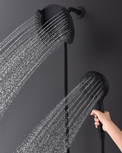 INAVAMZ 2-in-1 Shower Head with Handheld Combo: 2.5GPM Rainfall & Handheld Shower Head Use Together or Alone, 9 Spray Settings Hand Held Shower Head with Hose, Black