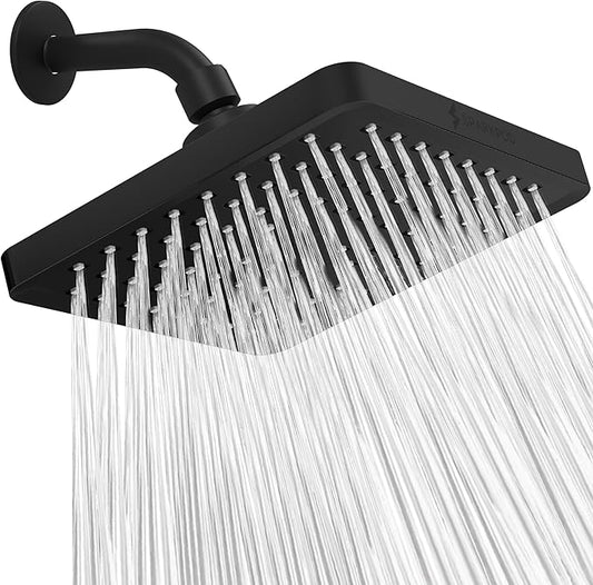 SparkPod Shower Head - High Pressure Rain - Premium Quality Luxury Design - Easy Clean Adjustable Replacement for Your Bathroom Shower Heads (Midnight Black Matte, 8 Inch Square)