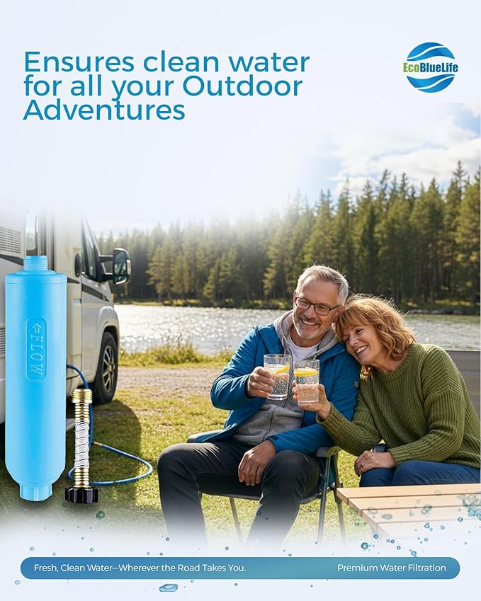 EcoBlueLife RV Water Filter - Inline Attachment with KDF & Activated Carbon, Reduces Odors, Chlorine-Taste, Sediments for Pure Drinking Waters, Perfect for Travel Trailers, Marine, Camper Water Filter