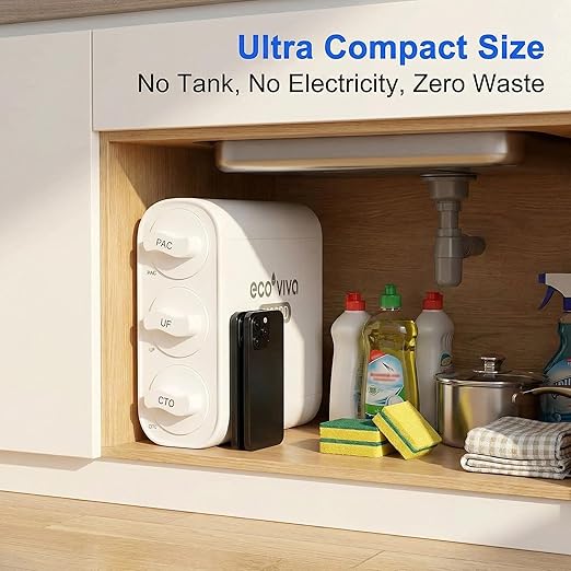 Ecoviva UF800G 0.01μm Ultra-Filtration Under Sink Water Filter Meet NSF 42 / 372 Standards Tankless Ultra Compact Design, No Electricity & Wastewater, Preserve Beneficial Minerals No TDS Reduction