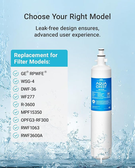 AQUA CREST AQF-FF19C Replacement for GE® RPWFE®, RPWF (with CHIP) Refrigerator Water Filter, Compatible with GYE22HMKES, GYS22GMNES, GYE22HBLTS, DFE28JSKSS, GFE28HMHES, GNE29GYNFS, GFE28GYNFS