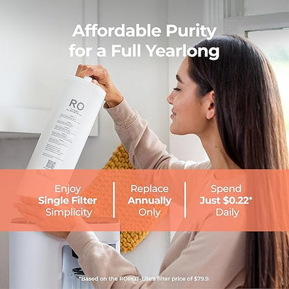Bluevua RO100ROPOT-Lite Countertop Reverse Osmosis Water Filter System, 3:1 Pure to Drain Ratio, Portable RO Filtration with Remineralization, No Installation, WQA Certified, 6-Stage White