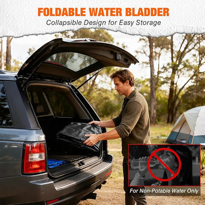 Yesker Portable Water Storage Bladder 63 Gallon – Heavy-Duty 1000D PVC Foldable Water Bladder Tank with 3/4" PVC Spigot for Garden, Camping & Emergency Use, Black