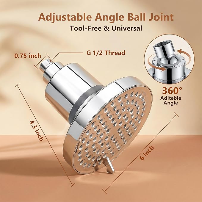 Filtered Shower Head for Hard Water - 25-Stage Shower Filter Nurtures Skin & Hair, Reduces Chlorine & Heavy Metals, 7 High Pressure Showerhead Rain Spray Modes, Easy to Install, Chrome