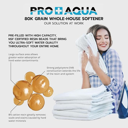 PRO+AQUA Heavy Duty Whole House Water Softener System – 80,000 Grain Capacity, Premium Long-Lasting Resin, 1" Ports