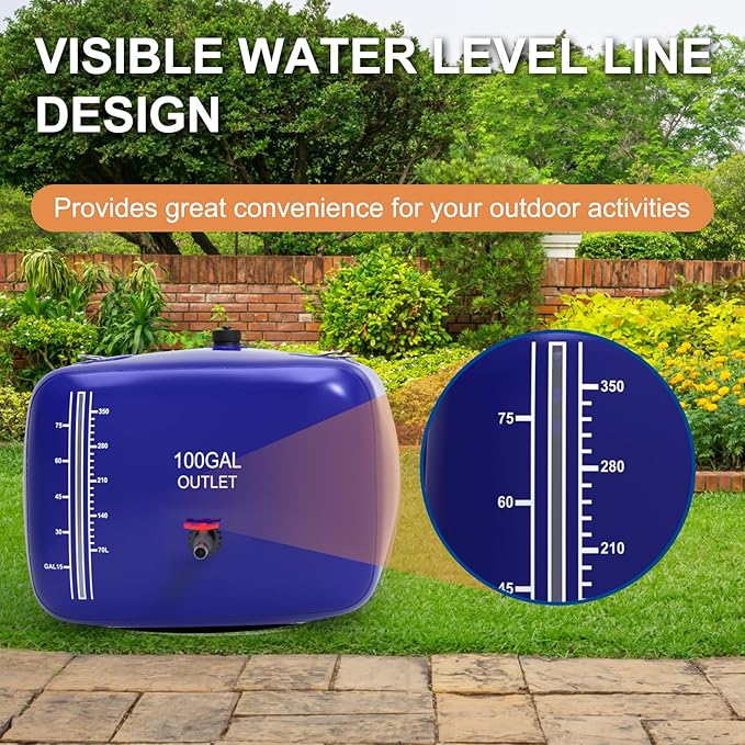 100 Gallon Water Bladder, 1000D PVC Foldable Portable Water Tank, Blue Large Capacity Water Bag Container for Garden, Drought Resistance, Fire Prevention, Emergency Supply