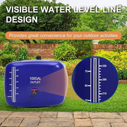 100 Gallon Water Bladder, 1000D PVC Foldable Portable Water Tank, Blue Large Capacity Water Bag Container for Garden, Drought Resistance, Fire Prevention, Emergency Supply