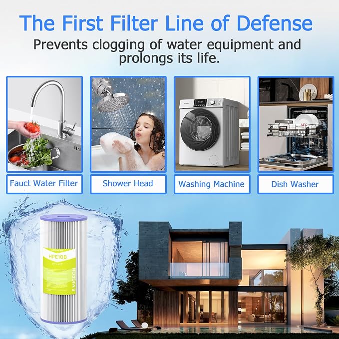 5 Micron Whole House Water Filter Cartridge, 10" x 4.5", 4-Pack | Pleated Sediment Filters for Well Water, Replacement for FXHSC, GXWH40L, GXWH35F, W50PEHD, W10-PR, R50-BBSA