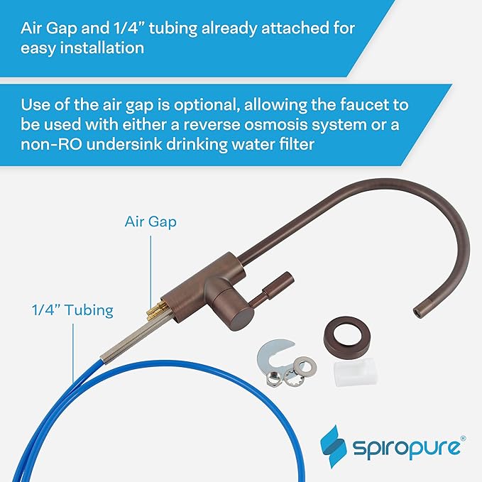 SpiroPure NSF-Certified Lead-Free Air Gap RO Faucet, Antique Bronze, Reverse Osmosis Replacement Water Filter Faucet, 3 Line Filtered Faucet, SP-FC100-AB