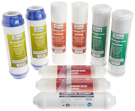 iSpring RCC7P-AK 6-Stage Reverse Osmosis System Under Sink, pH+, 75 GPD, RO Drinking Water Filtration System & F9K 1-Year Reverse Osmosis Water Filter Replacement Cartridge Pack Set, White