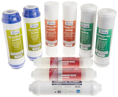 iSpring RCC7P-AK 6-Stage Reverse Osmosis System Under Sink, pH+, 75 GPD, RO Drinking Water Filtration System & F9K 1-Year Reverse Osmosis Water Filter Replacement Cartridge Pack Set, White