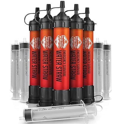 5 High-Capacity Emergency Water Straws – Lightweight, Reusable, 1800-gallon Filters for Camping, Hiking, Travel, Biking, Survival, and Emergency Preparedness - No Expiration Date - Practical Survival