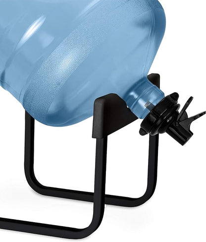 Brio Stainless Steel 3-5 Gallon Water Jug Stand and 2 Dispenser Valves, Rust-Resistant Non Slip Water Stand with BPA Free Fast Flow Water Spout Fits BOTH 48mm and 55mm Bottles 2 CAPS INCLUDED (Black)