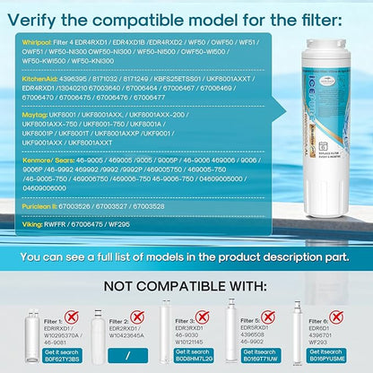 ICEPURE Alkaline UKF8001 Refrigerator Water Filter Replacement for Whirlpool EDR4RXD1, EveryDrop Filter 4, Maytag UKF8001, 4396395, UKF8001P, UKF8001AXX, RFC0900A, UKF8001AXX-200, Enhances PH, 5 Pack
