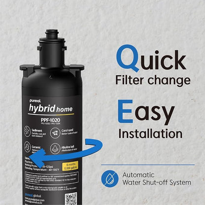 Pureal PPF-1020 Under Sink Sediment Water Filter Cartridge, 10 Inch | NSF/ANSI 42 & 372 Certified. Alkaline Ceramic with Mineral. Removes Sand, Rust & Dirt. Improves pH Balance. Made in Korea.