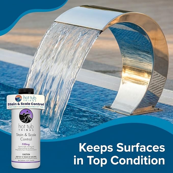 Hot Tub Things Stain & Scale Control, Metal & Mineral Remover for Hot Tubs, Spas & Pools, Prevents Scale Buildup, Protects Plumbing & Heater, Works with All Sanitizers, 32 Ounce