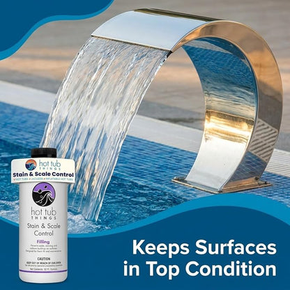 Hot Tub Things Stain & Scale Control, Metal & Mineral Remover for Hot Tubs, Spas & Pools, Prevents Scale Buildup, Protects Plumbing & Heater, Works with All Sanitizers, 32 Ounce