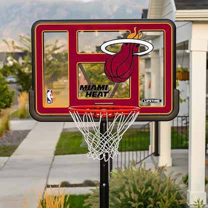 Lifetime NBA Miami Heat Portable Basketball Hoop, Adjustable Height 7.5-10 Ft, 44 Inch Shatterproof Fusion Backboard, Base with Wheels