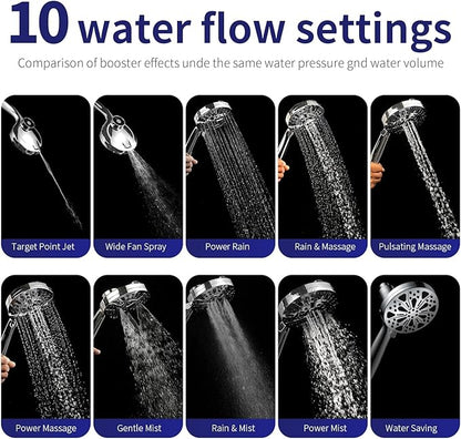 Magnetic Handheld Shower Head with Filter, High Pressure 10-Spray-Mode Detachable Shower Head with 60-Inch Hose, Powerful Hand Held Shower Head for Low Water Pressure(head,silver)