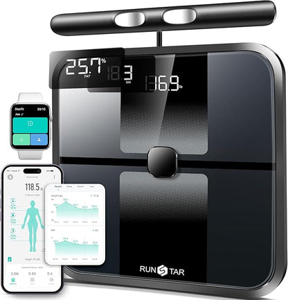 RunStar Smart Scale for Body Weight, Full-Body Bathroom Scale with 8 Electrodes for BMI, Muscle Mass, 3-Metric Display, High-Accuracy Body Composition Monitor with 28 Metrics & App Connectivity Black